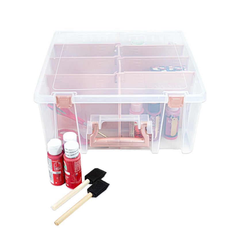 ArtBin 6990RK Super Satchel Double Deep, Portable Art & Craft Organizer with Handle, [1] Plastic Storage Case, Clear with Rose Gold Accents - Image 1